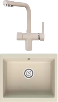 Комплект Мойка кухонная Point Сидли 55 светло-бежевая + Смеситель PN3104 светло-бежевый