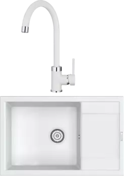 Комплект Мойка кухонная Point Велета 78 белая + Смеситель PN3101 белый