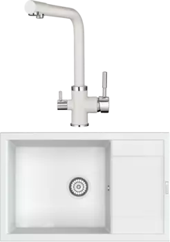 Комплект Мойка кухонная Point Велета 78 белая + Смеситель PN3103 белый