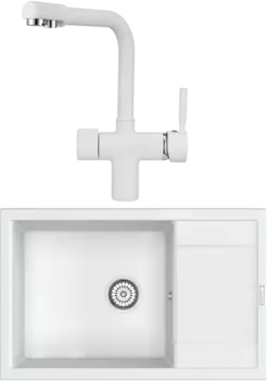 Комплект Мойка кухонная Point Велета 78 белая + Смеситель PN3104 белый