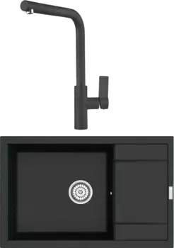 Комплект Мойка кухонная Point Велета 78 черная + Смеситель PN3102 черный