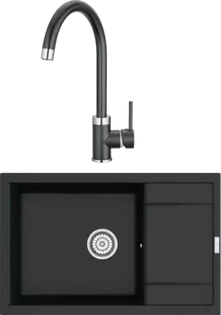 Комплект Мойка кухонная Point Велета 78 черная + Смеситель PN3101 черный