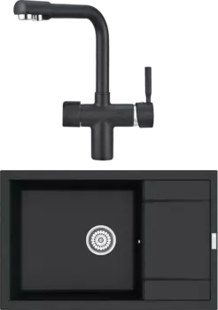 Комплект Мойка кухонная Point Велета 78 черная + Смеситель PN3104 черный