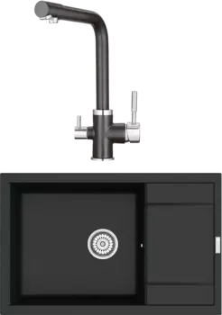 Комплект Мойка кухонная Point Велета 78 черная + Смеситель PN3103 черный