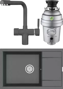 Комплект Мойка кухонная Point Велета 78 графит + Смеситель PN3104 графит + Измельчитель Zorg Inox D MSI-680311