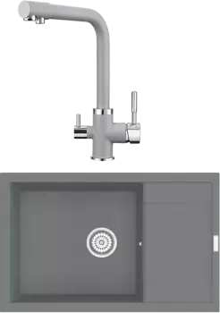 Комплект Мойка кухонная Point Велета 78 серая + Смеситель PN3103 серый