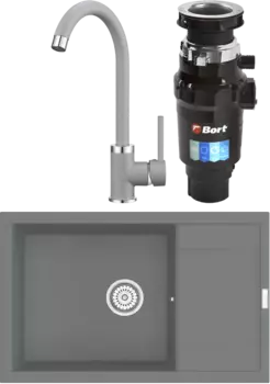 Комплект Мойка кухонная Point Велета 78 серая + Смеситель PN3101 серый + Измельчитель Bort Master Eco MSI-680319