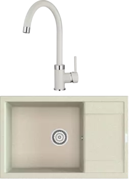 Комплект Мойка кухонная Point Велета 78 светло-бежевая + Смеситель PN3101 светло-бежевый