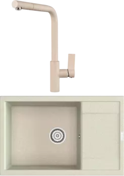 Комплект Мойка кухонная Point Велета 78 светло-бежевая + Смеситель PN3102 светло-бежевый