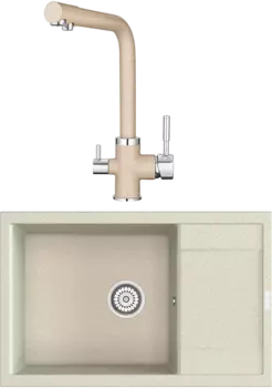 Комплект Мойка кухонная Point Велета 78 светло-бежевая + Смеситель PN3103 светло-бежевый