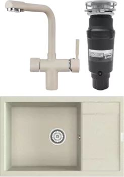 Комплект Мойка кухонная Point Велета 78 светло-бежевая + Смеситель PN3104 светло-бежевый + Измельчитель Bone Crusher BC 910-SL-Slim Line MSI-680316