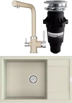 Комплект Мойка кухонная Point Велета 78 светло-бежевая + Смеситель PN3103 светло-бежевый + Измельчитель Bone Crusher BC 810-SL Slim Line MSI-680314