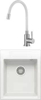 Комплект Мойка кухонная Polygran Argo 420 белый хлопок + Смеситель ESKO Snake K44 W хром, белый, с гибким изливом