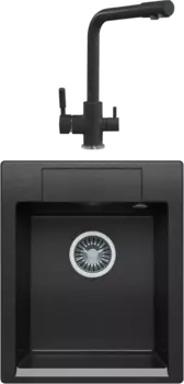 Комплект Мойка кухонная Polygran Argo 420 черная + Смеситель Высокий Дуо 627505 черный