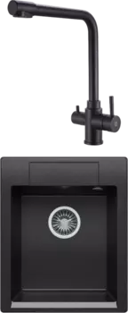 Комплект Мойка кухонная Polygran Argo 420 черная + Смеситель РМС Sus125bl 017F-015 черный
