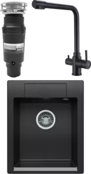 Комплект Мойка кухонная Polygran Argo 420 черная + Смеситель РМС Sus125bl 017F-015 черный + Измельчитель Bone Crusher BC 910-SL-Slim Line MSI-677667