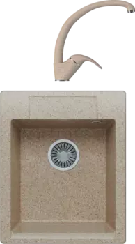 Комплект Мойка кухонная Polygran Argo 420 песочная + Смеситель 003189 высокий, песочный