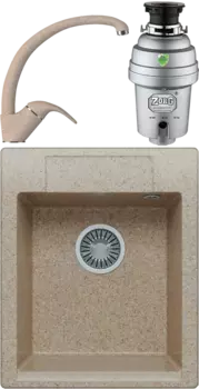 Комплект Мойка кухонная Polygran Argo 420 песочная + Смеситель 003189 высокий, песочный + Измельчитель Zorg Inox D MSI-677109