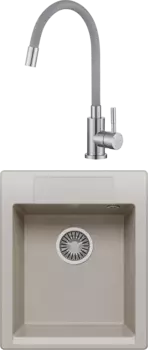 Комплект Мойка кухонная Polygran Argo 420 серая + Смеситель ESKO Snake K44 G хром, серый с гибким изливом