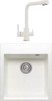 Комплект Мойка кухонная Polygran Argo 460 белый хлопок + Смеситель Высокий Дуо 660717 белый хлопок