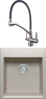 Комплект Мойка кухонная Polygran Argo 460 серая + Смеситель Gappo G4398 с гибким изливом, сатин, серый