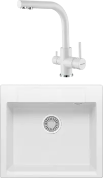 Комплект Мойка кухонная Polygran Argo 560 белый хлопок + Смеситель Paulmark Essen Es213011-431TW белый матовый