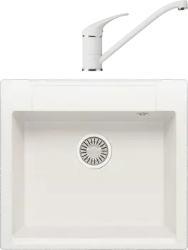 Комплект Мойка кухонная Polygran Argo 560 белый хлопок + Смеситель Низкий 660694 белый хлопок