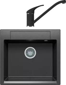 Комплект Мойка кухонная Polygran Argo 560 черная + Смеситель Эко 0200э черный