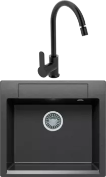 Комплект Мойка кухонная Polygran Argo 560 черная + Смеситель MEGA City MG-ZRV102-b черный