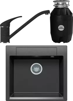 Комплект Мойка кухонная Polygran Argo 560 черная + Смеситель Эко 0200э черный + Измельчитель Bone Crusher BC 810-AS MSI-677522