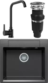 Комплект Мойка кухонная Polygran Argo 560 черная + Смеситель MEGA Ege MG-PL10-B черный + Измельчитель Bone Crusher BC 610-AS MSI-677491