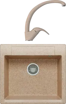 Комплект Мойка кухонная Polygran Argo 560 песочная + Смеситель 003189 высокий, песочный