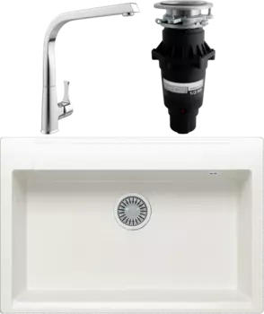 Комплект Мойка кухонная Polygran Argo 760 белый хлопок + Смеситель MEGA Mega + Измельчитель Bone Crusher BC 810-SL Slim Line MSI-677645