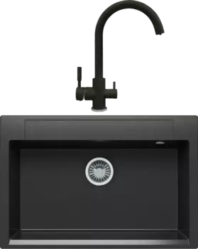 Комплект Мойка кухонная Polygran Argo 760 черная + Смеситель Элара Дуо 627666 черный