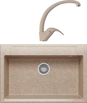 Комплект Мойка кухонная Polygran Argo 760 песочная + Смеситель 003189 высокий, песочный