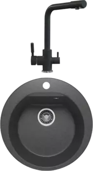 Комплект Мойка кухонная Polygran Atol 627444 черная + Смеситель Высокий Дуо 627505 черный