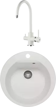 Комплект Мойка кухонная Polygran Atol 627451 белый хлопок + Смеситель Paulmark Essen Es213211-331 белый