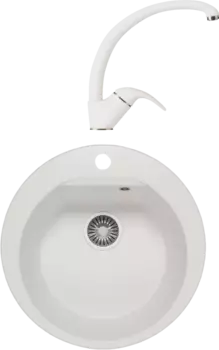 Комплект Мойка кухонная Polygran Atol 627451 белый хлопок + Смеситель Высокий 660687 белый хлопок