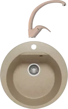 Комплект Мойка кухонная Polygran Atol 627475 песочная + Смеситель 003189 высокий, песочный