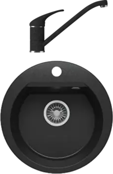 Комплект Мойка кухонная Polygran Atol 678897 черная + Смеситель Эко 0200э черный