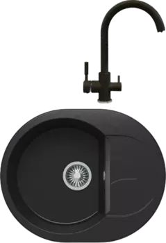 Комплект Мойка кухонная Polygran Atol 678958 черная + Смеситель Элара Дуо 627666 черный
