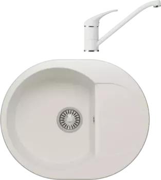 Комплект Мойка кухонная Polygran Atol 678972 белый хлопок + Смеситель Низкий 660694 белый хлопок