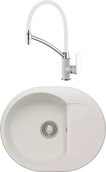 Комплект Мойка кухонная Polygran Atol 678972 белый хлопок + Смеситель Haiba HB72505-8 белый