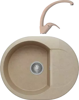 Комплект Мойка кухонная Polygran Atol 678989 песочная + Смеситель 003189 высокий, песочный