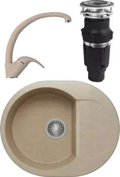 Комплект Мойка кухонная Polygran Atol 678989 песочная + Смеситель 003189 высокий, песочный + Измельчитель Bone Crusher BC 610-AS MSI-677492