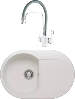 Комплект Мойка кухонная Polygran Atol 679030 белый хлопок + Смеситель Haiba HB76615 белый