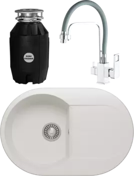 Комплект Мойка кухонная Polygran Atol 679030 белый хлопок + Смеситель Haiba HB76615 белый + Измельчитель Bone Crusher BC 810-AS MSI-677523