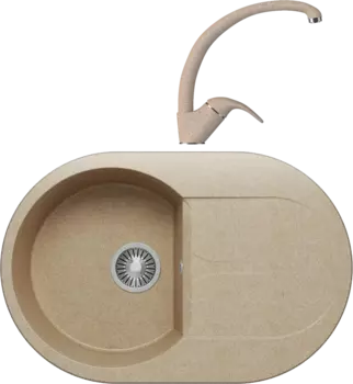 Комплект Мойка кухонная Polygran Atol 679047 песочная + Смеситель 003189 высокий, песочный