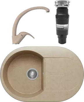 Комплект Мойка кухонная Polygran Atol 679047 песочная + Смеситель 003189 высокий, песочный + Измельчитель Bone Crusher BC 910-SL-Slim Line MSI-677669