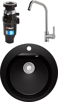 Комплект Мойка кухонная Polygran Atol 854802 космос + Смеситель MEGA City MG- ZRV104 хром + Измельчитель Bort Master Eco MSI-677745